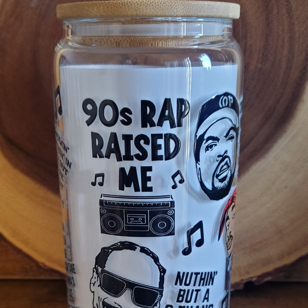 music legends hip hop artists Glass tumbler lid reusable straw 16oz - Picture 2 of 6